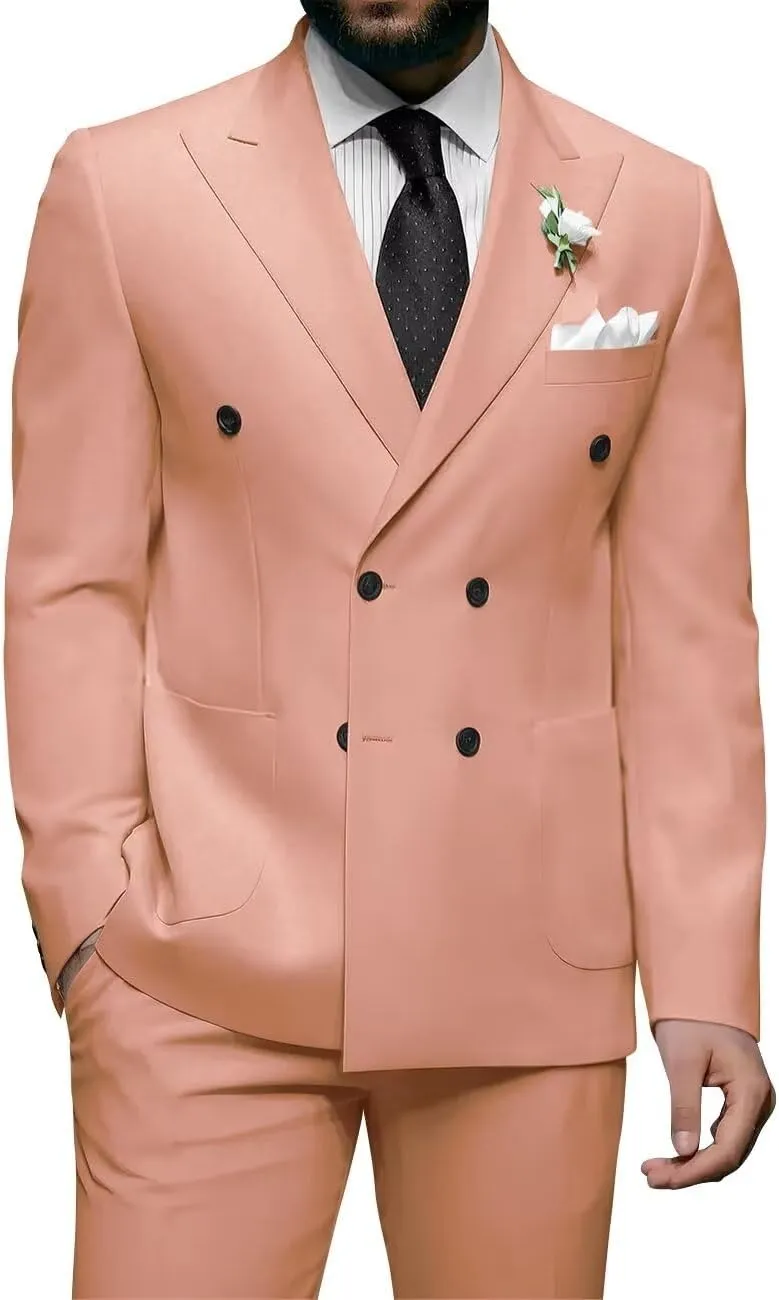 Men Double Breasted Suits Slim Fit 2 Piece Suits Elegant Tuxedo Blazer Pants for Wedding Prom Homecoming