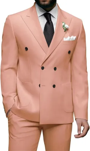 Men Double Breasted Suits Slim Fit 2 Piece Suits Elegant Tuxedo Blazer Pants for Wedding Prom Homecoming