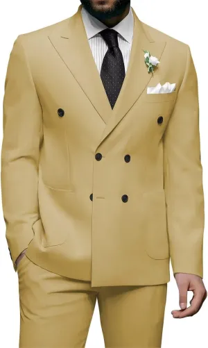 Men Double Breasted Suits Slim Fit 2 Piece Suits Elegant Tuxedo Blazer Pants for Wedding Prom Homecoming