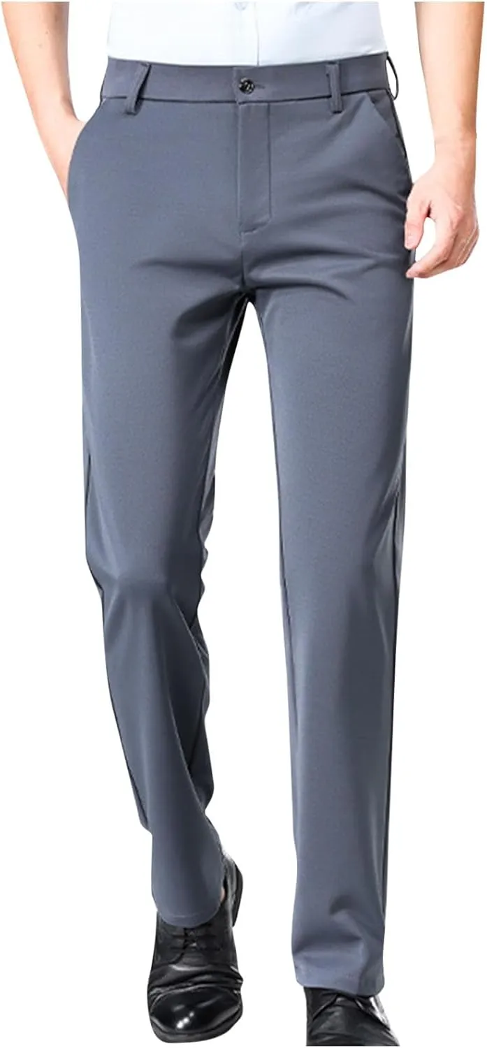 Men Suit Dress Pants Slim Fit Wedding Pants Flat Front Men Formal Pants Straight Skinny Suit Pants Wrinkle Stretch