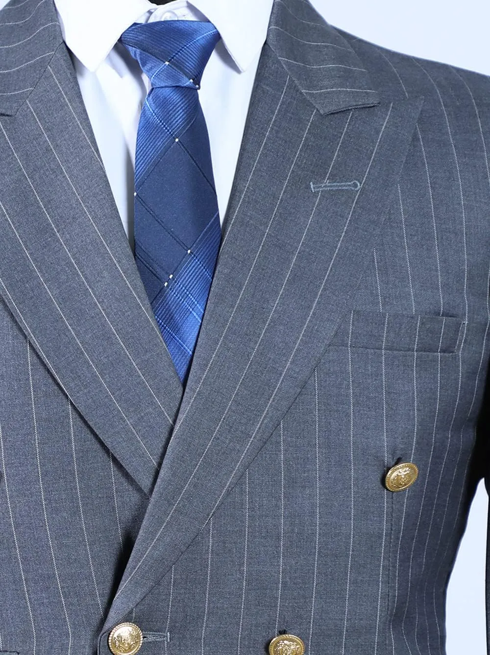 Men Suits Slim Fit Double Breasted Wool Stripe Business Working Jacket Blazer Pants Wedding Tuxedos