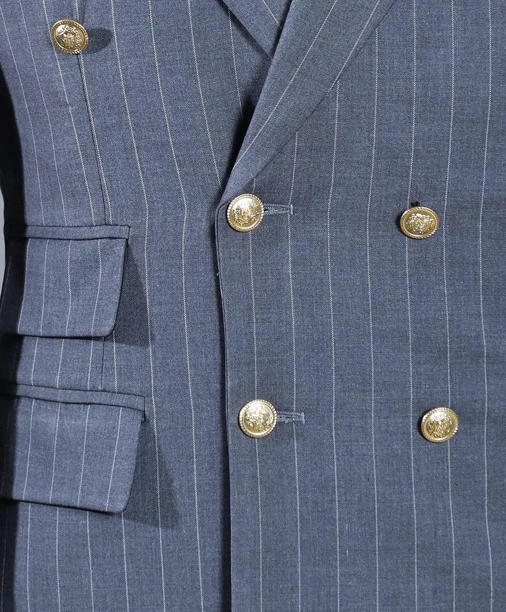 Men Suits Slim Fit Double Breasted Wool Stripe Business Working Jacket Blazer Pants Wedding Tuxedos