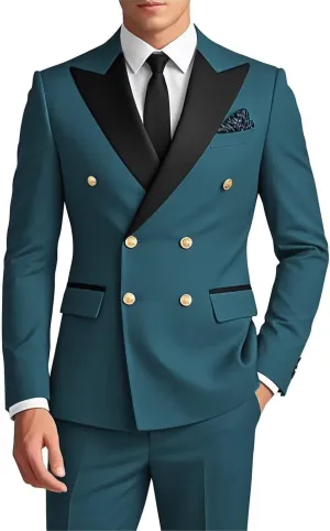 Men's 2 Piece Double Breasted Suits Slim Fit Tuxedo Jacket and Dress Pants Set for Wedding Business Prom Suits MCM11