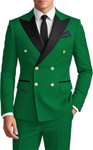 Men's 2 Piece Double Breasted Suits Slim Fit Tuxedo Jacket and Dress Pants Set for Wedding Business Prom Suits MCM11