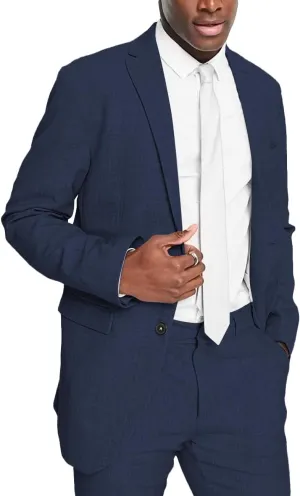 Mens 2 Piece Linen Suits for Men Slim Fit Casual Beach Wedding Summer Grooms Groomsmen Linen Blazer Pants Suit