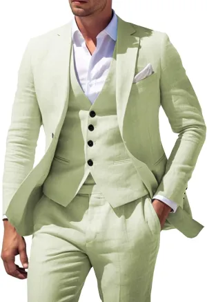 Men's 3 Piece Linen Suit for Men Wedding Suits Slim Fit Blazer Vest Pants Wedding Prom Suits