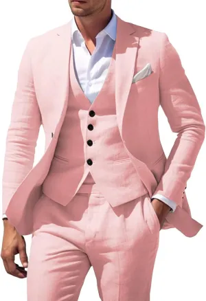 Men's 3 Piece Linen Suit for Men Wedding Suits Slim Fit Blazer Vest Pants Wedding Prom Suits