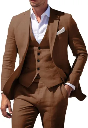 Men's 3 Piece Linen Suit for Men Wedding Suits Slim Fit Blazer Vest Pants Wedding Prom Suits