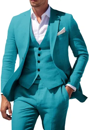 Men's 3 Piece Linen Suit for Men Wedding Suits Slim Fit Blazer Vest Pants Wedding Prom Suits