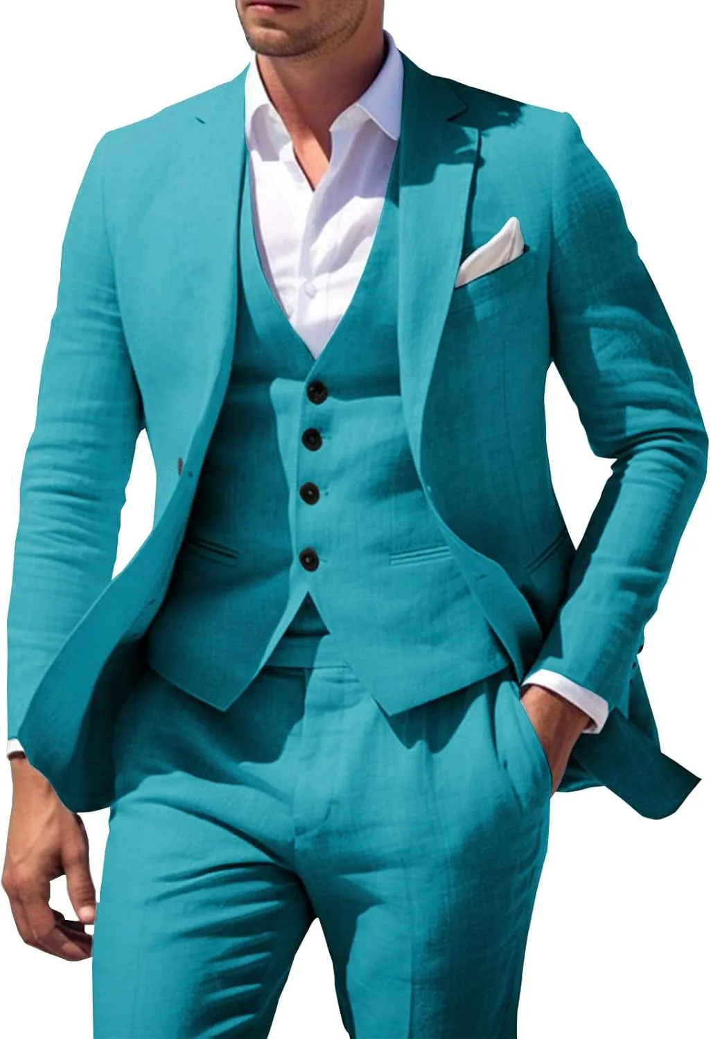Men's 3 Piece Linen Suit for Men Wedding Suits Slim Fit Blazer Vest Pants Wedding Prom Suits