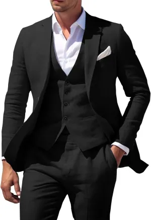 Men's 3 Piece Linen Suit for Men Wedding Suits Slim Fit Blazer Vest Pants Wedding Prom Suits