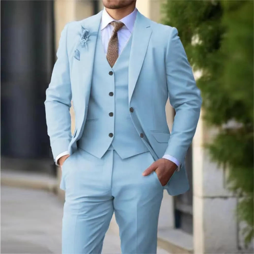 Men's 3 Piece Suit Slim Fit Suits Two Button Blazer Vest Pants Formal Wedding Prom Business Suits