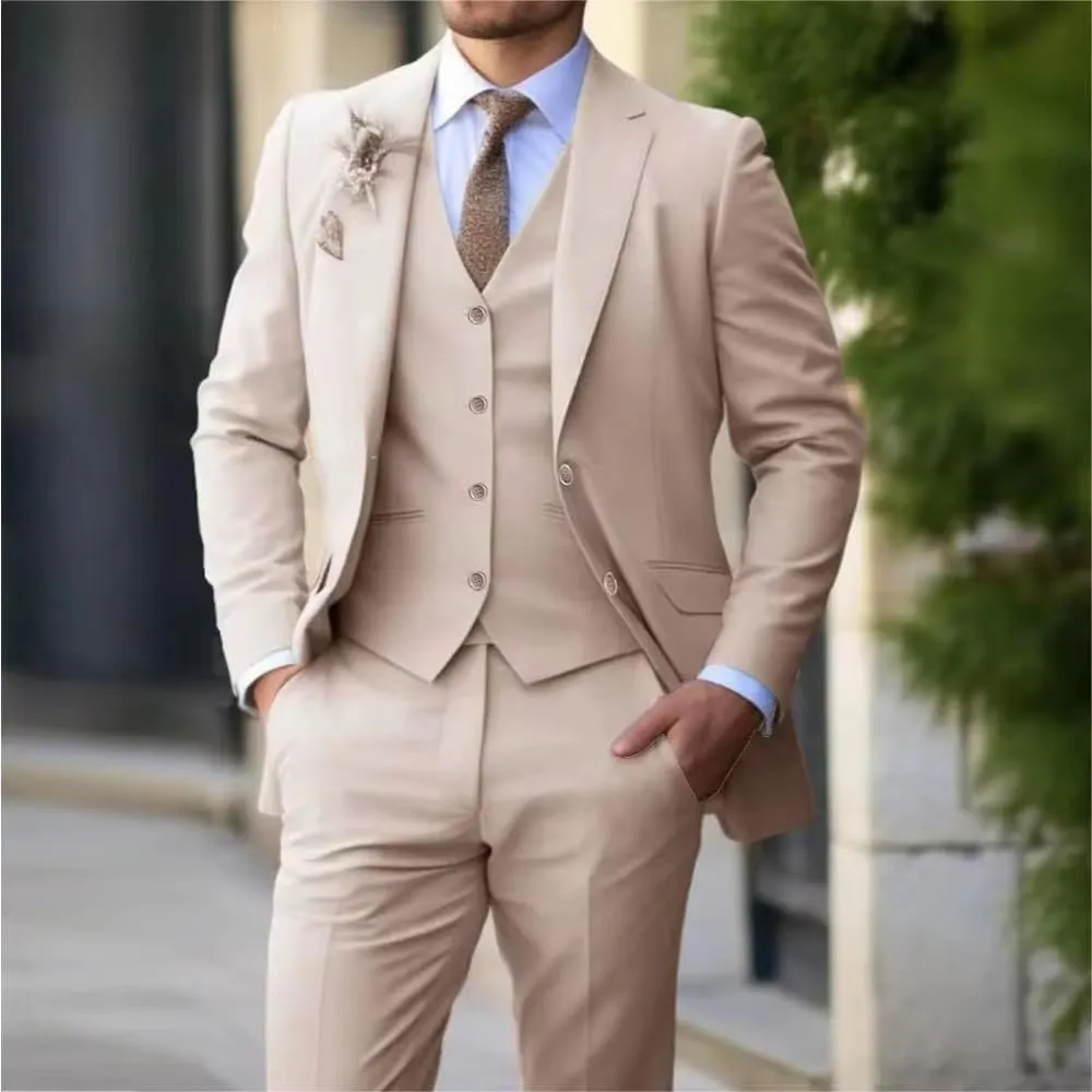 Men's 3 Piece Suit Slim Fit Suits Two Button Blazer Vest Pants Formal Wedding Prom Business Suits