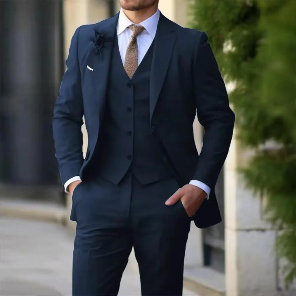 Men's 3 Piece Suit Slim Fit Suits Two Button Blazer Vest Pants Formal Wedding Prom Business Suits