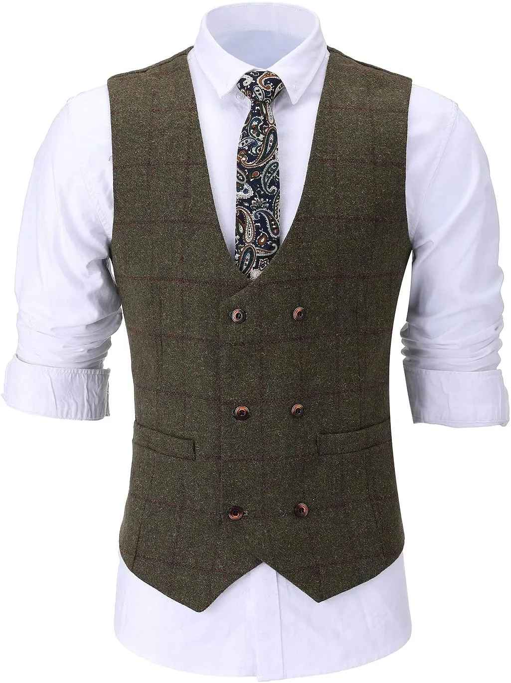 Men's 3 Pieces Formal Tweed Mens Suit Slim Fit Plaid Tuxedos For Wedding Groomsmen(Blazer Vest Pant)