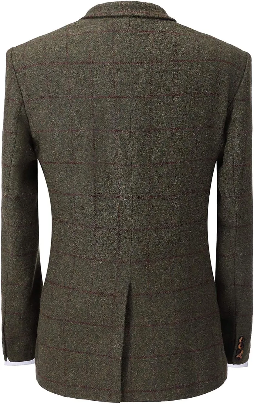 Men's 3 Pieces Formal Tweed Mens Suit Slim Fit Plaid Tuxedos For Wedding Groomsmen(Blazer Vest Pant)
