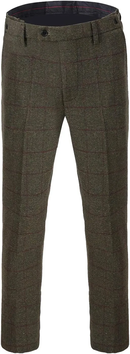 Men's 3 Pieces Formal Tweed Mens Suit Slim Fit Plaid Tuxedos For Wedding Groomsmen(Blazer Vest Pant)