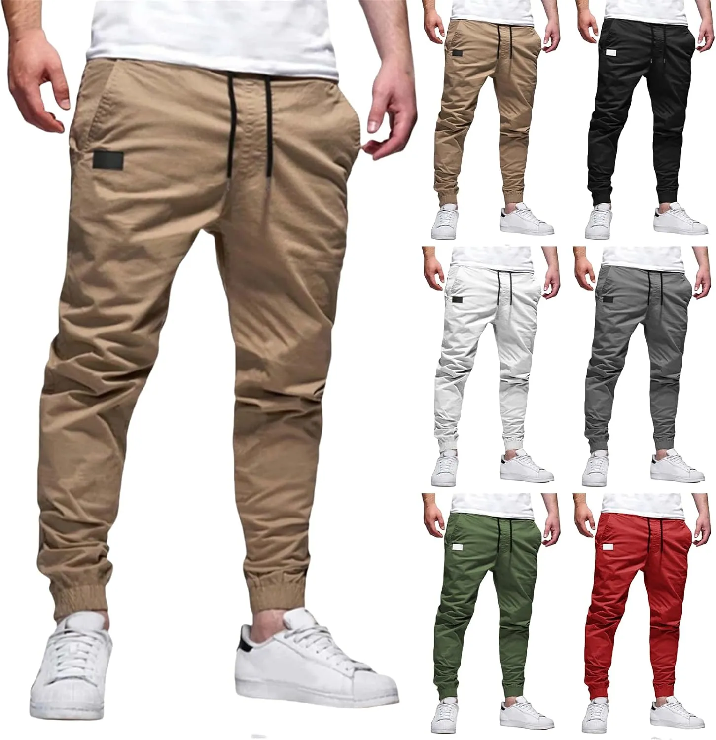 Men's Cargo Joggers Pants Casual Elastic Waist Drawstring Stretch Relaxed Fit Work Pants Tapered Sweatpants