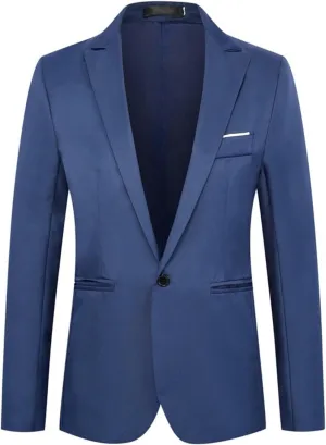 Mens Casual Blazer, Lightweight One Botton Suit Jacket Slim Fit Sports Coat Business Blazer Jacket Navy Texudo Jacket