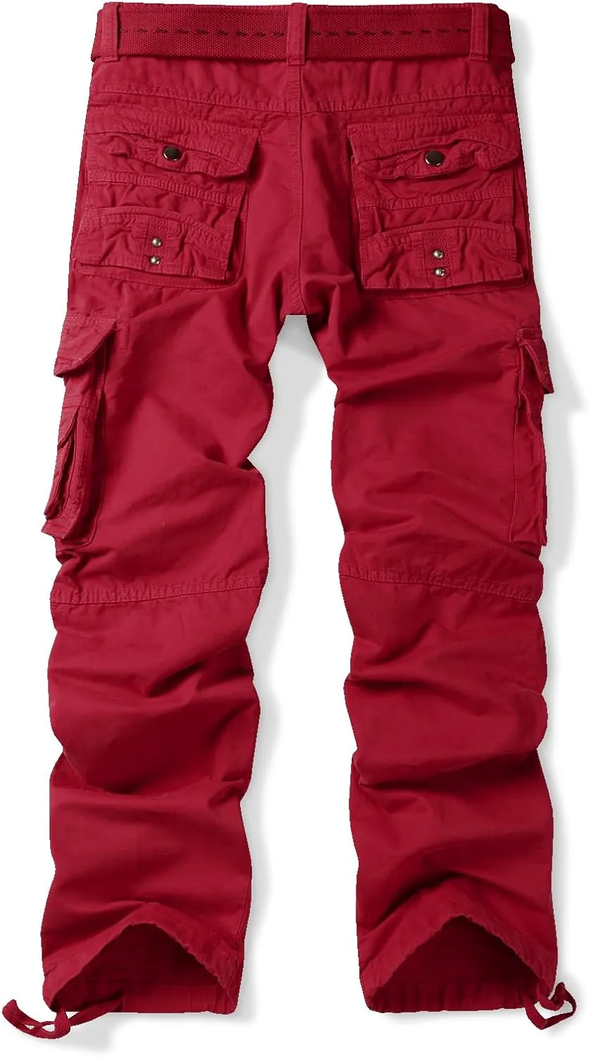Men's Casual Cargo Cotton Relaxed Fit Tactical Outdoor Work Pants with Multi-Pockets