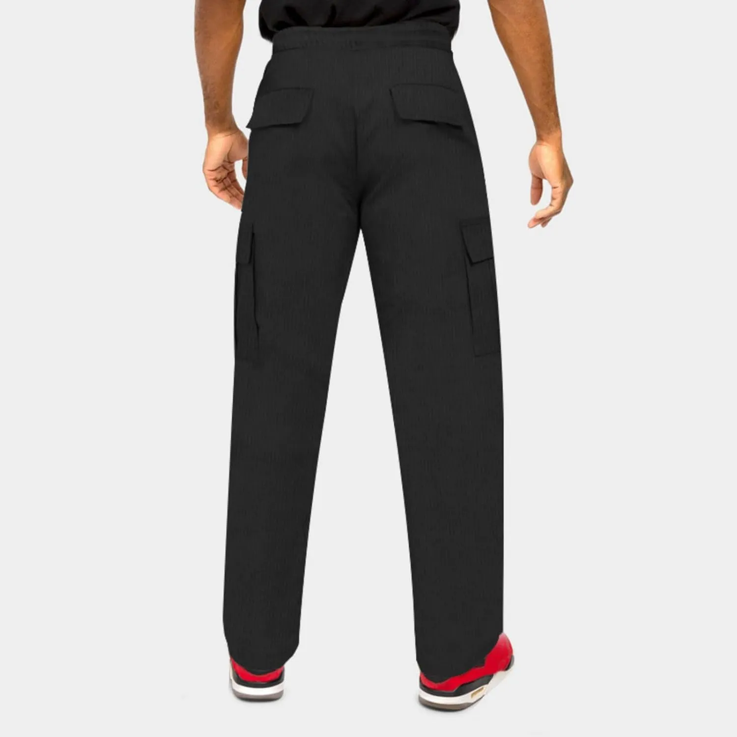 Mens Casual Cargo Pants Joggers Elastic Waist Stretch Drawstring Relaxed Fit Hiking Trousers Multi Pockets