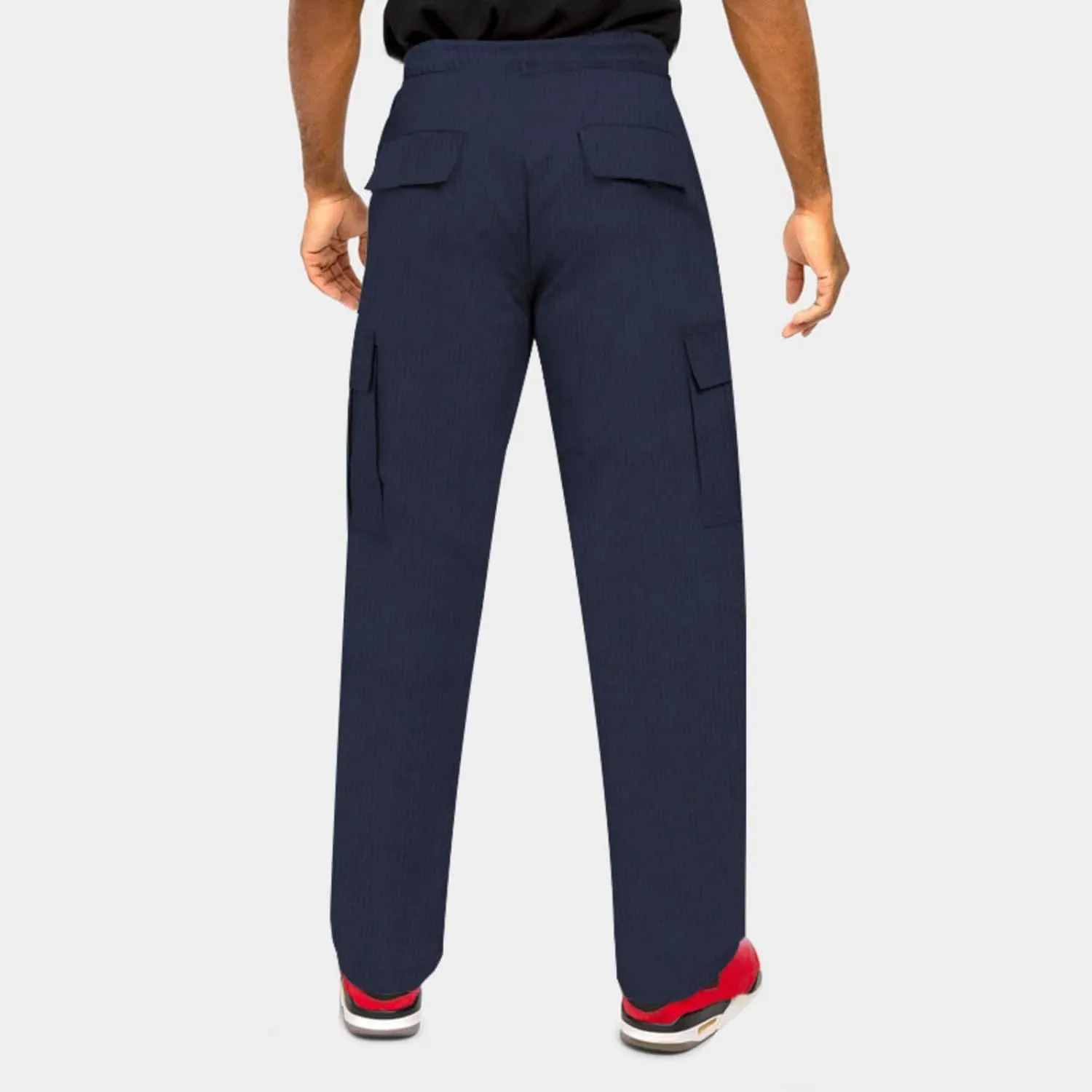 Mens Casual Cargo Pants Joggers Elastic Waist Stretch Drawstring Relaxed Fit Hiking Trousers Multi Pockets
