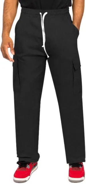 Mens Casual Cargo Pants Joggers Elastic Waist Stretch Drawstring Relaxed Fit Hiking Trousers Multi Pockets