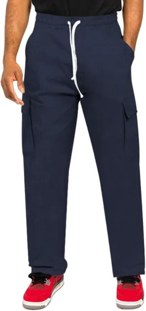 Mens Casual Cargo Pants Joggers Elastic Waist Stretch Drawstring Relaxed Fit Hiking Trousers Multi Pockets