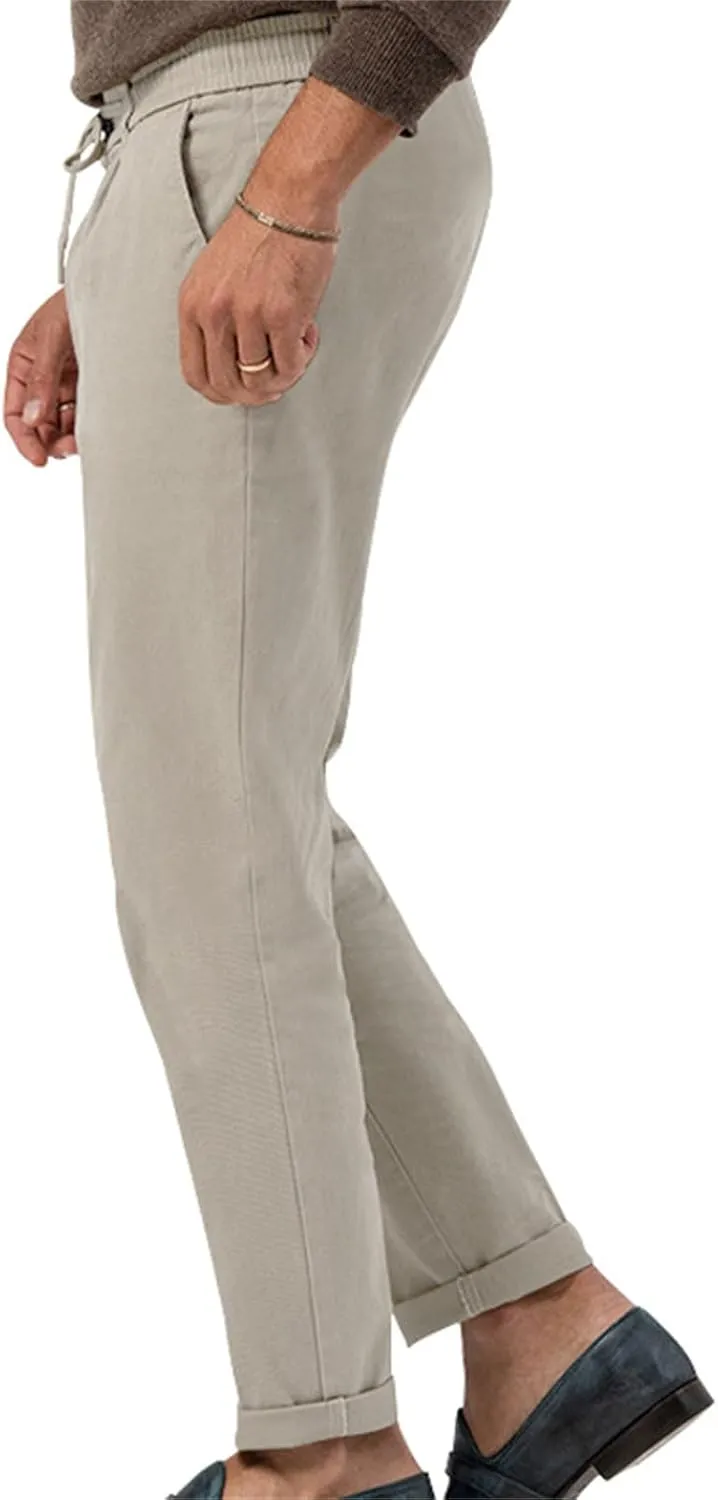 Men's Casual Dress Pants Drawstring Straight Leg Thin Pants Solid Color Business Simple Trousers for Formal Occasion
