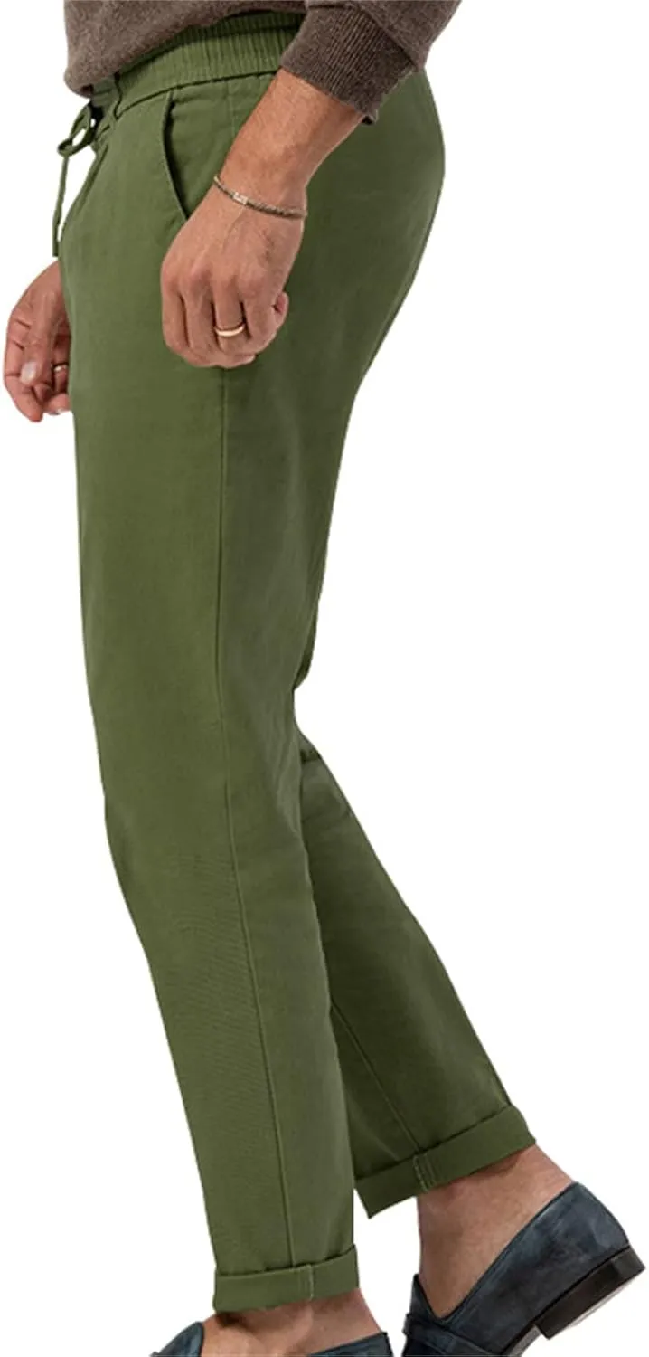 Men's Casual Dress Pants Drawstring Straight Leg Thin Pants Solid Color Business Simple Trousers for Formal Occasion
