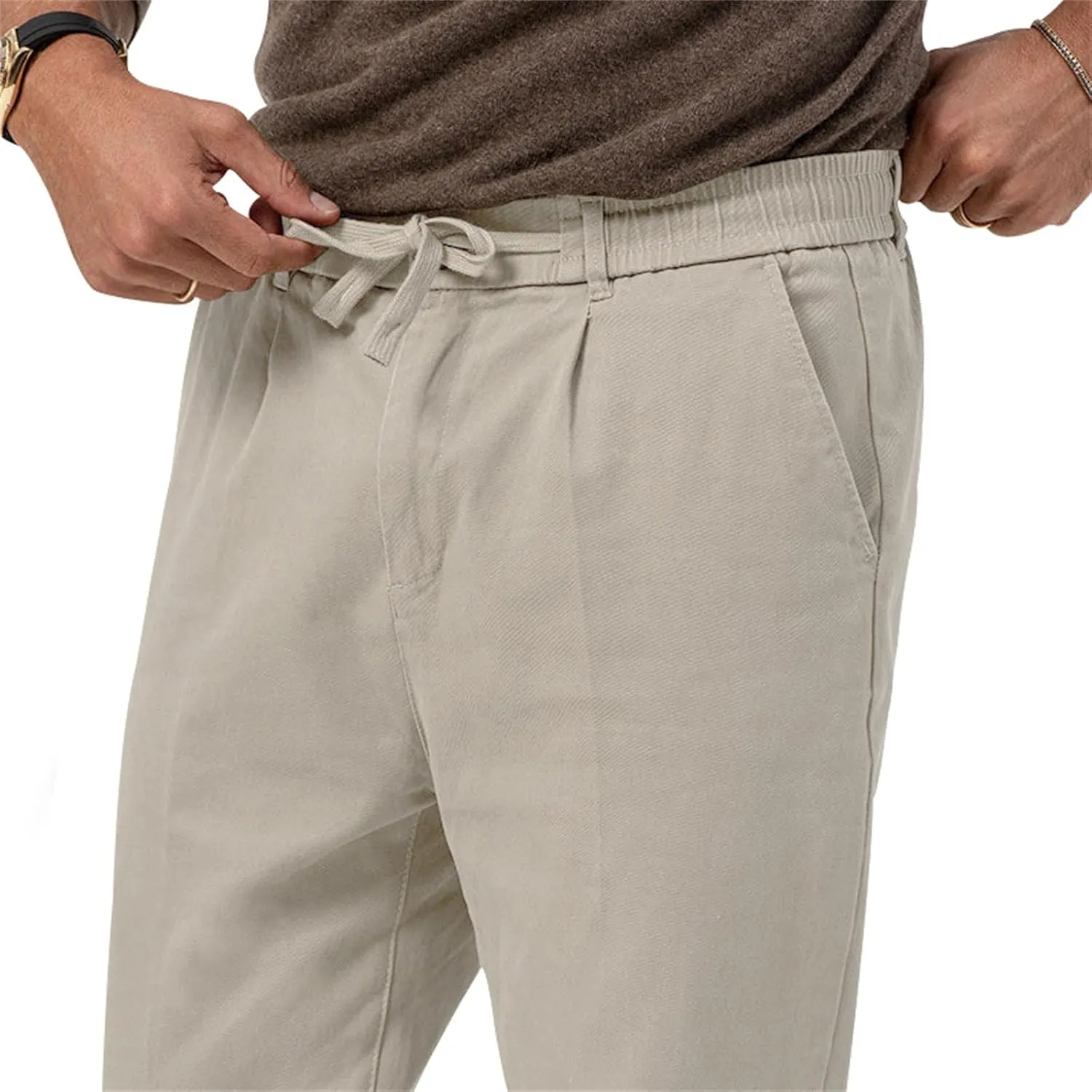 Men's Casual Dress Pants Drawstring Straight Leg Thin Pants Solid Color Business Simple Trousers for Formal Occasion