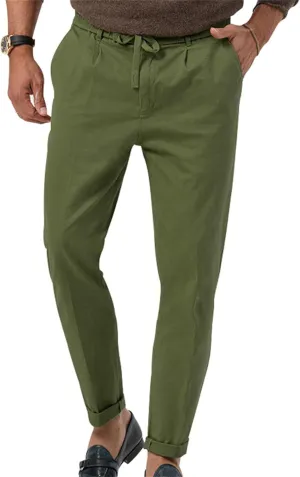 Men's Casual Dress Pants Drawstring Straight Leg Thin Pants Solid Color Business Simple Trousers for Formal Occasion