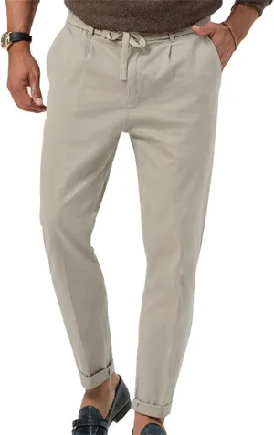 Men's Casual Dress Pants Drawstring Straight Leg Thin Pants Solid Color Business Simple Trousers for Formal Occasion