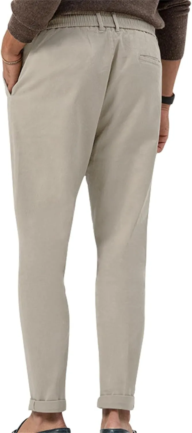 Men's Casual Dress Pants Drawstring Straight Leg Thin Pants Solid Color Business Simple Trousers for Formal Occasion