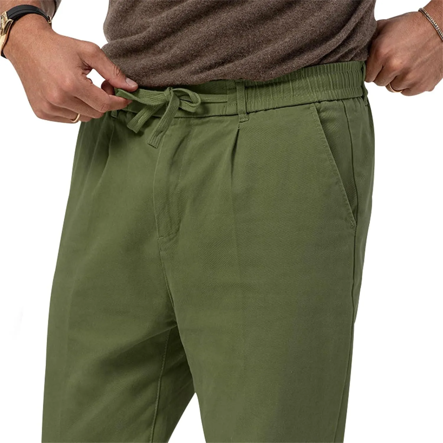 Men's Casual Dress Pants Drawstring Straight Leg Thin Pants Solid Color Business Simple Trousers for Formal Occasion
