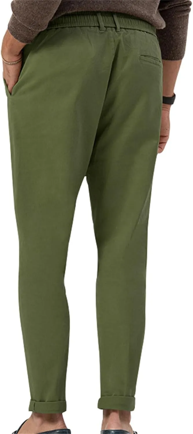 Men's Casual Dress Pants Drawstring Straight Leg Thin Pants Solid Color Business Simple Trousers for Formal Occasion