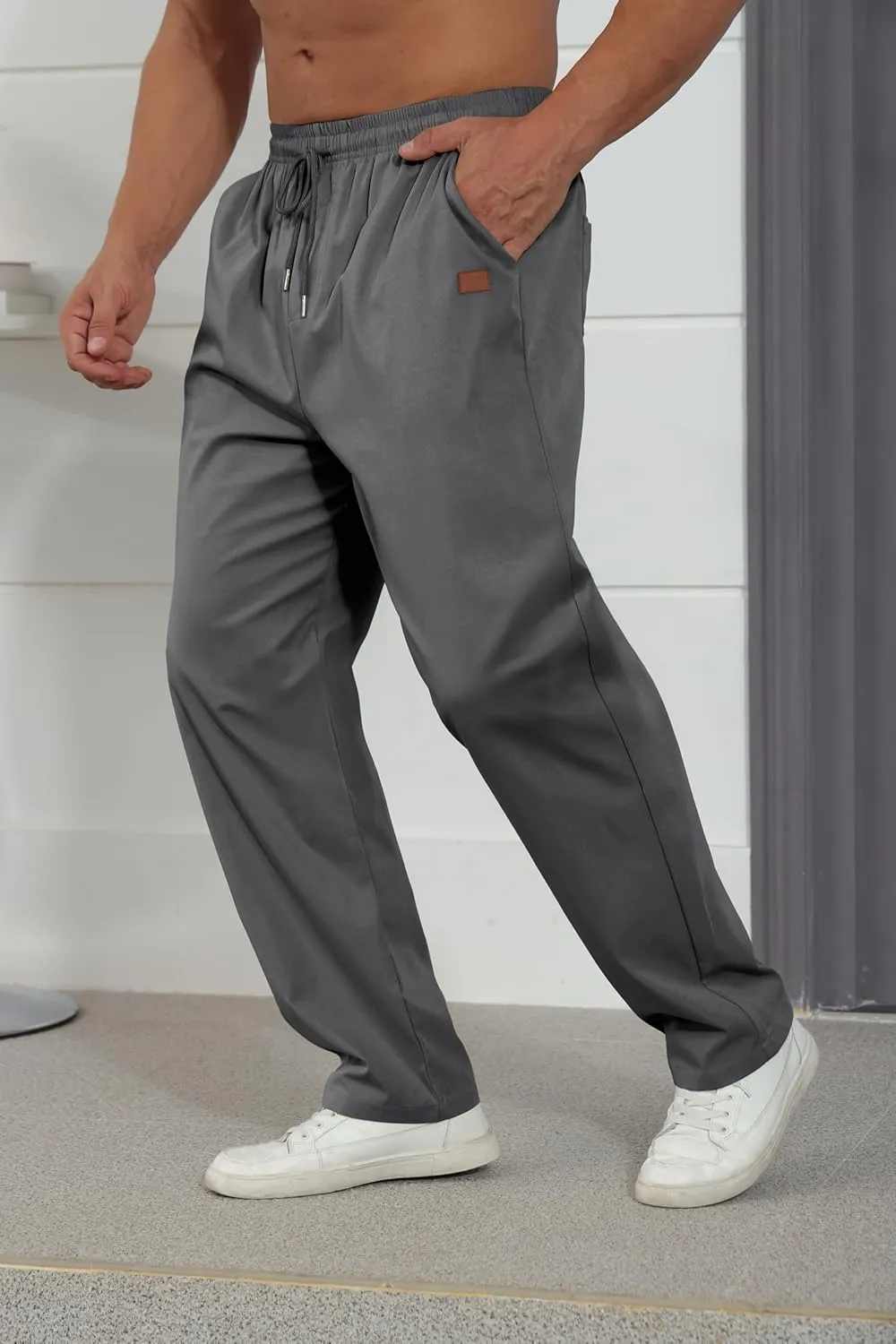 Mens Casual Jogger Pants Relaxed Fit Cargo Pants Drawstring Sweatpants Hiking Outdoor Twill Sport Pants