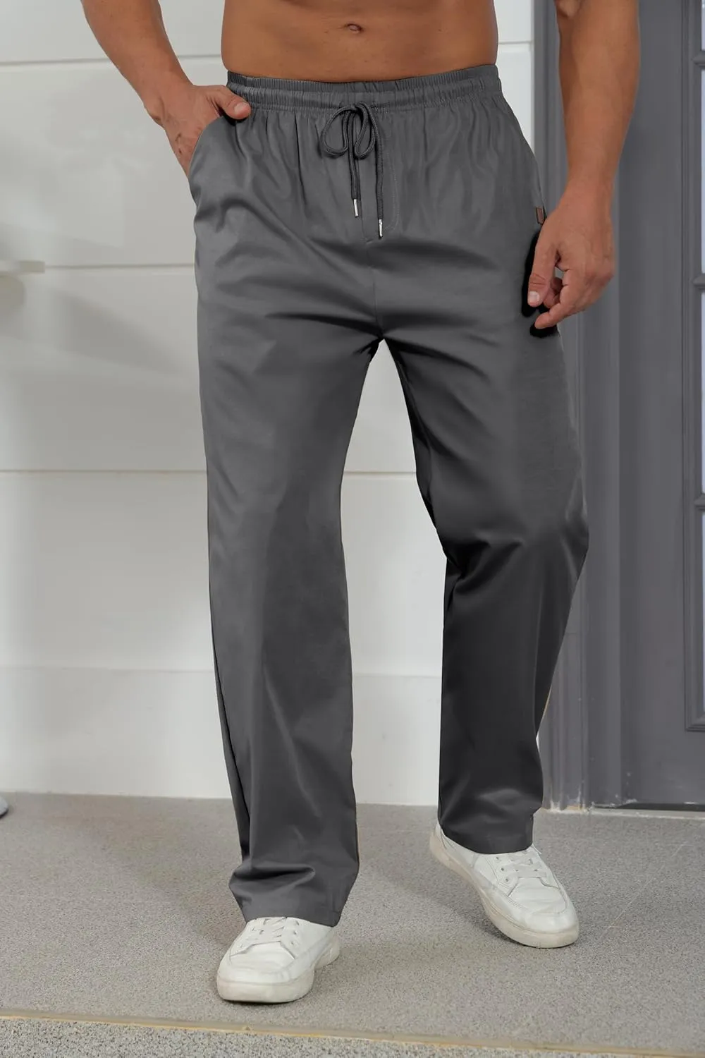 Mens Casual Jogger Pants Relaxed Fit Cargo Pants Drawstring Sweatpants Hiking Outdoor Twill Sport Pants