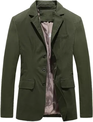 Men's Casual Slim Fit Cotton Jacket Lightweight 3 Button Blazer Sport Coat Autumn Fashion Business Work Suit Coats
