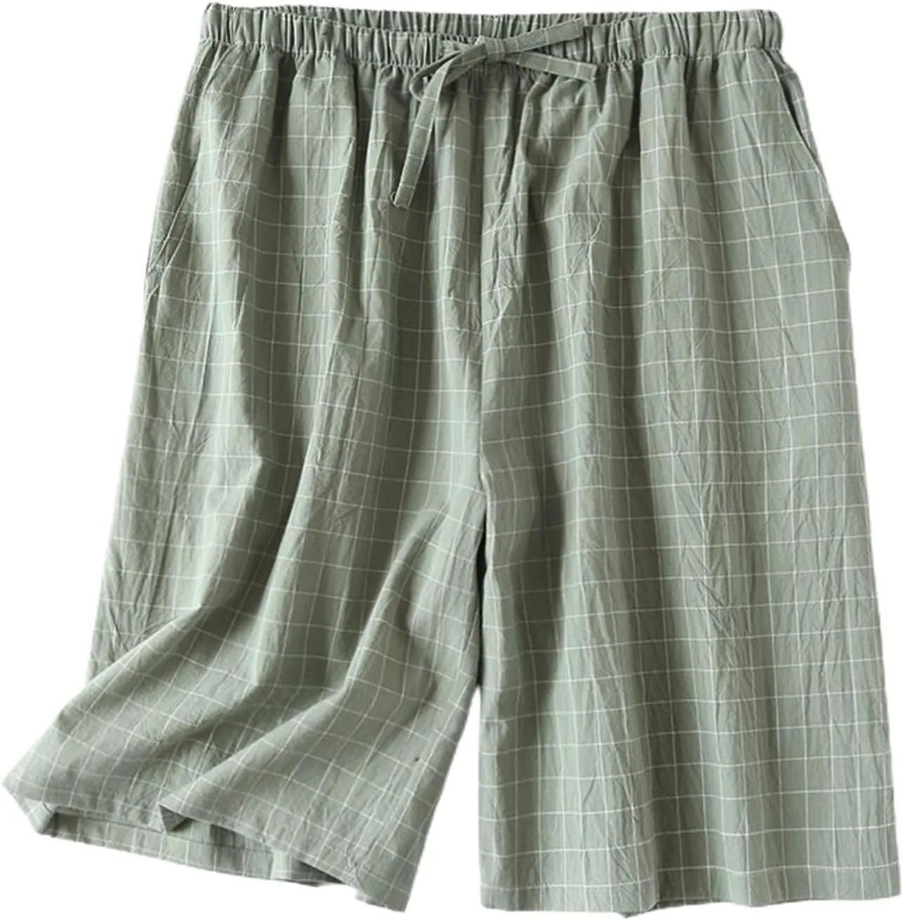 Men's Cotton Pajamas Shorts Plaid Printed Soft Pjs Short Cool Thin Comfy Casual Drawstring