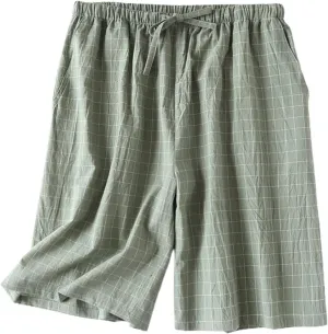 Men's Cotton Pajamas Shorts Plaid Printed Soft Pjs Short Cool Thin Comfy Casual Drawstring