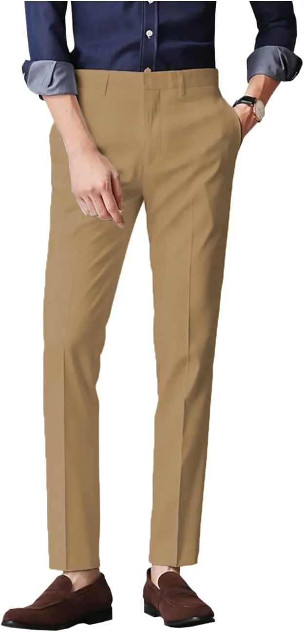 Men's Dress Pants Slim Fit Office Trousers in Solid Color Formal Business Pants for Men