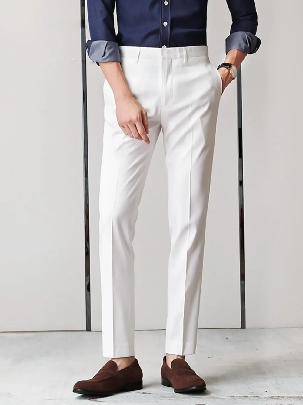 Men's Dress Pants Slim Fit Office Trousers in Solid Color Formal Business Pants for Men