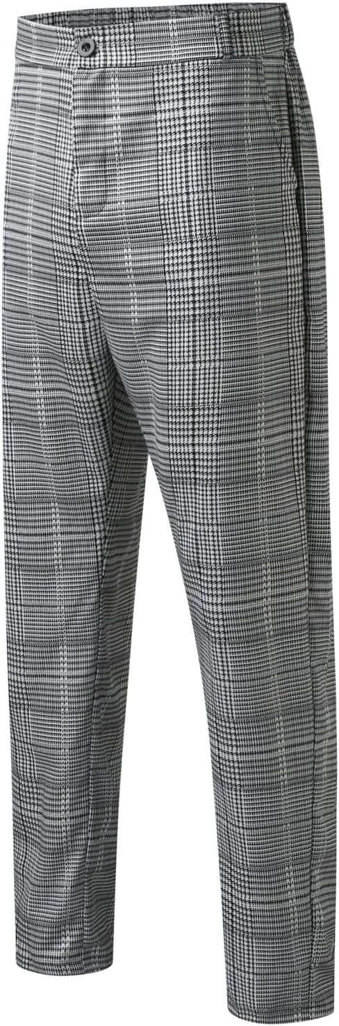 Men's Dress Plaid Pants Classic Fit Expandable Waist Cozy Stretch Regular Formal Lightweight Casual Flat Front Pants