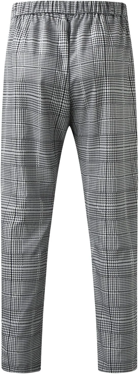 Men's Dress Plaid Pants Classic Fit Expandable Waist Cozy Stretch Regular Formal Lightweight Casual Flat Front Pants