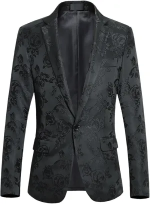 Mens Dress Suit Jacket Slim Fit Single Breasted Stylish Casual Floral Print Blazer Jackets Daily Business Sport Coat