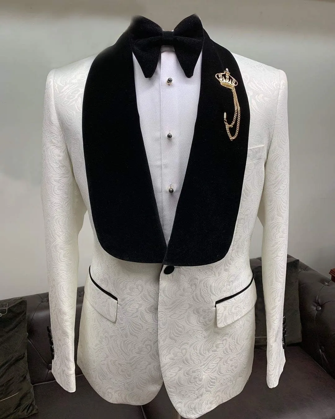 Men's Formal Business Printing Blazer Slim Fit Shawl Lapel Blazer Groomsmen Tuxedos for Wedding with Pants