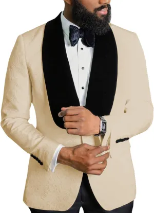 Men's Formal Business Printing Blazer Slim Fit Shawl Lapel Blazer Groomsmen Tuxedos for Wedding with Pants