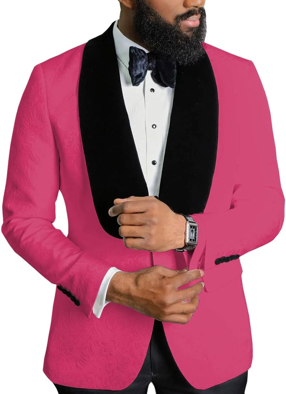 Men's Formal Business Printing Blazer Slim Fit Shawl Lapel Blazer Groomsmen Tuxedos for Wedding with Pants