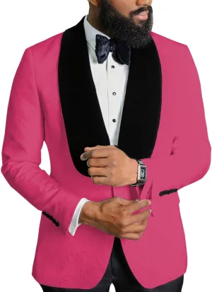 Men's Formal Business Printing Blazer Slim Fit Shawl Lapel Blazer Groomsmen Tuxedos for Wedding with Pants
